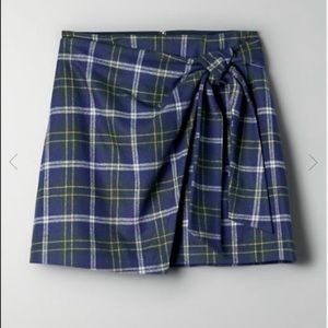 Plaid Wrap Skirt in Blue and Green